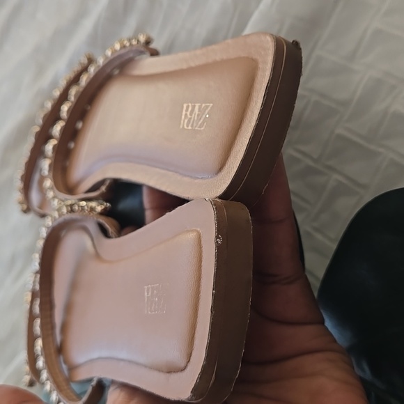 Zara Rhinestone Embellished Tan Sandals Summer Shoes - Picture 4 of 8